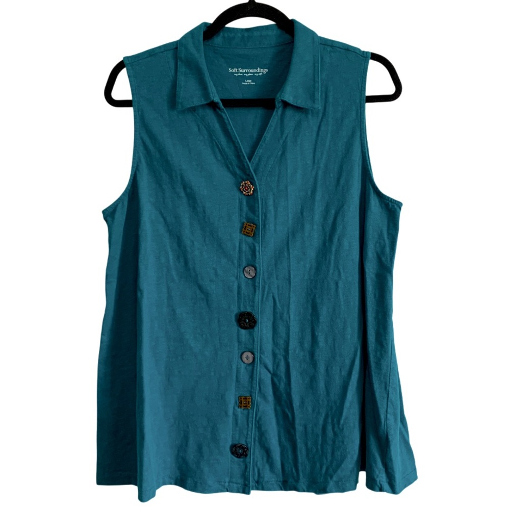 Soft Surroundings 100% Cotton Sleeveless Buttoned Top